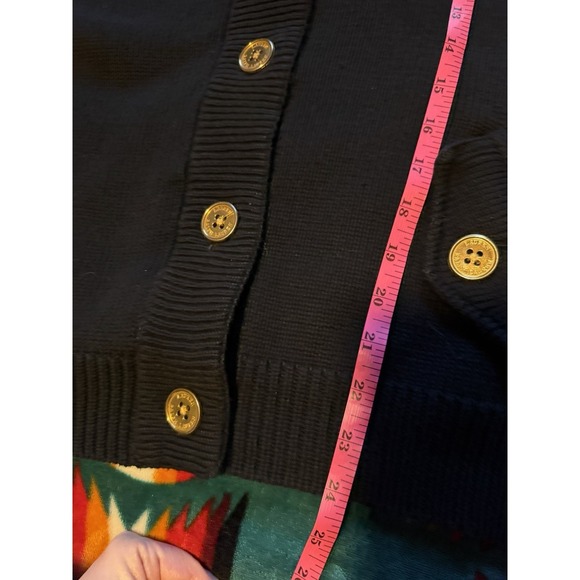 Lauren Ralph Lauren Cardigan Jacket XL Black Cotton Gold Button Preppy - Picture 6 of 8